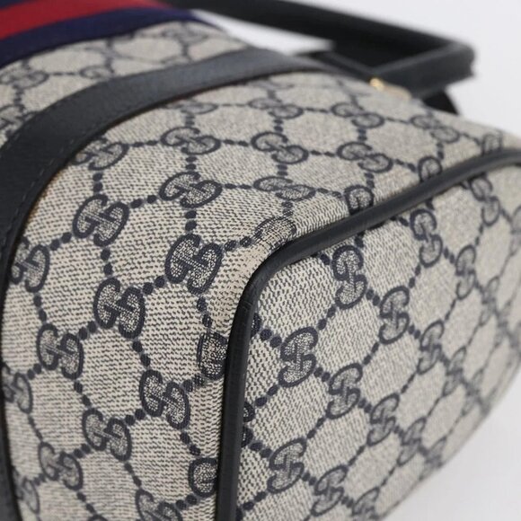 GUCCI GG Supreme Sherry Line Boston Bag PVC Navy Gold 40 3841 Auth 147499 - Picture 4 of 16